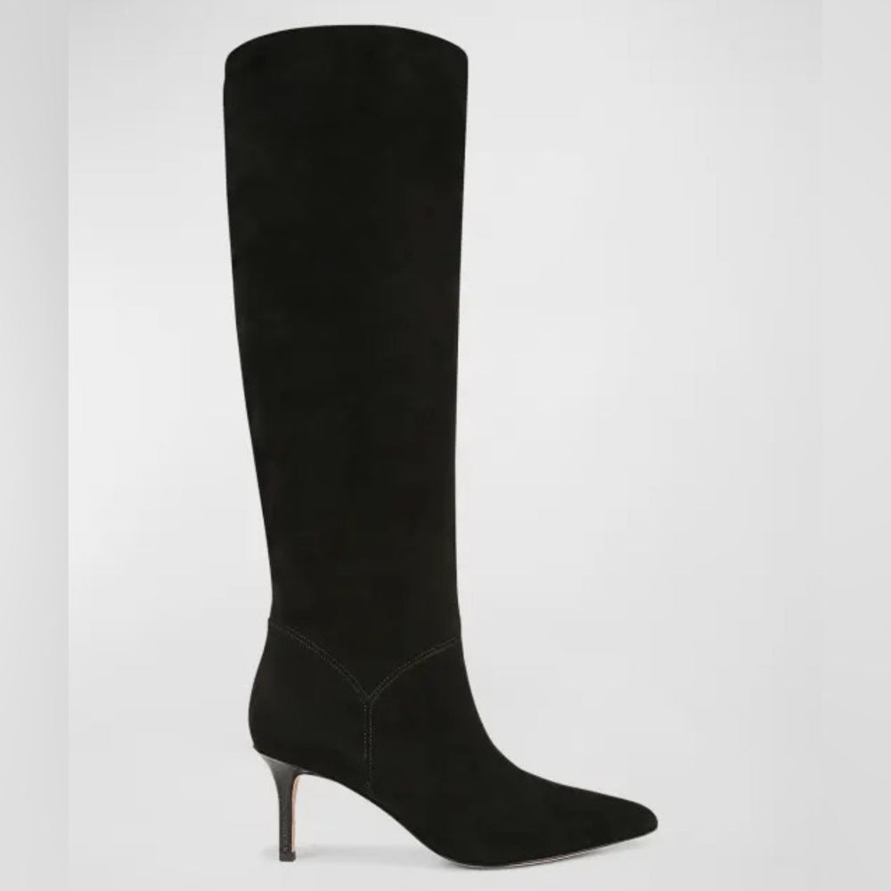 Veronica Beard Lexington Wide Calf Suede Stiletto Knee Boots Black NIB $695 6.5 - Picture 3 of 15